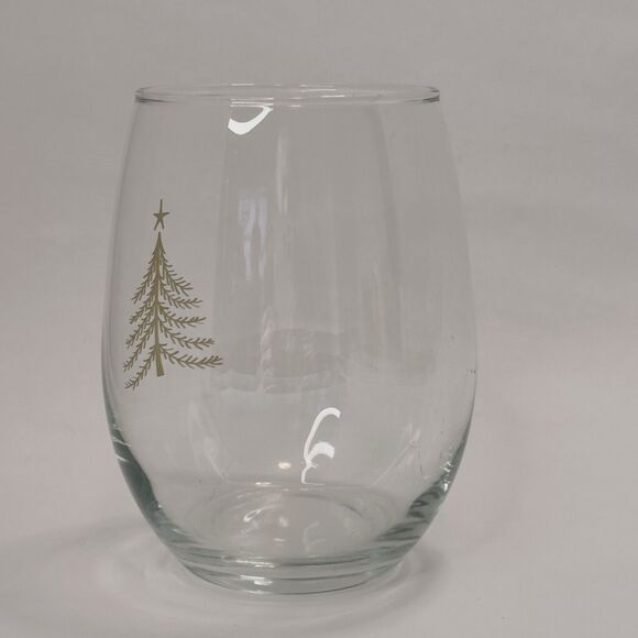 Stemless Wine Glass Gold Christmas Tree w/Star Holiday Season 16 oz Single - Picture 2 of 7